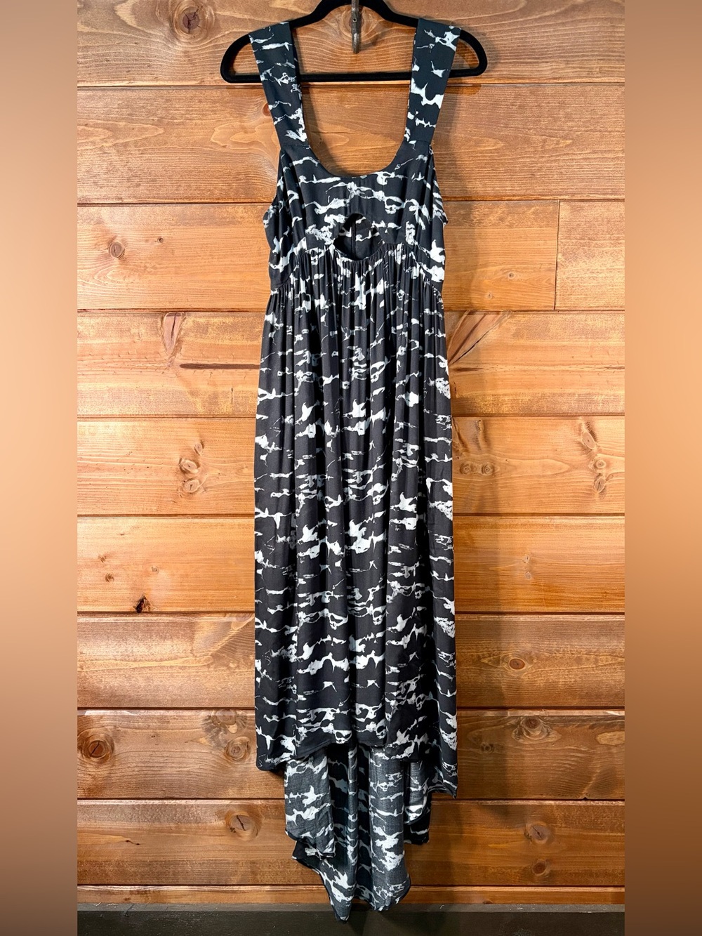 Sleeveless Black and White High-Low Tie-Dye Dress With Pockets XS